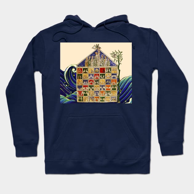 NOAHS ARK WITH ANIMALS AMONG SEA WAVES Medieval Miniature Hoodie by BulganLumini